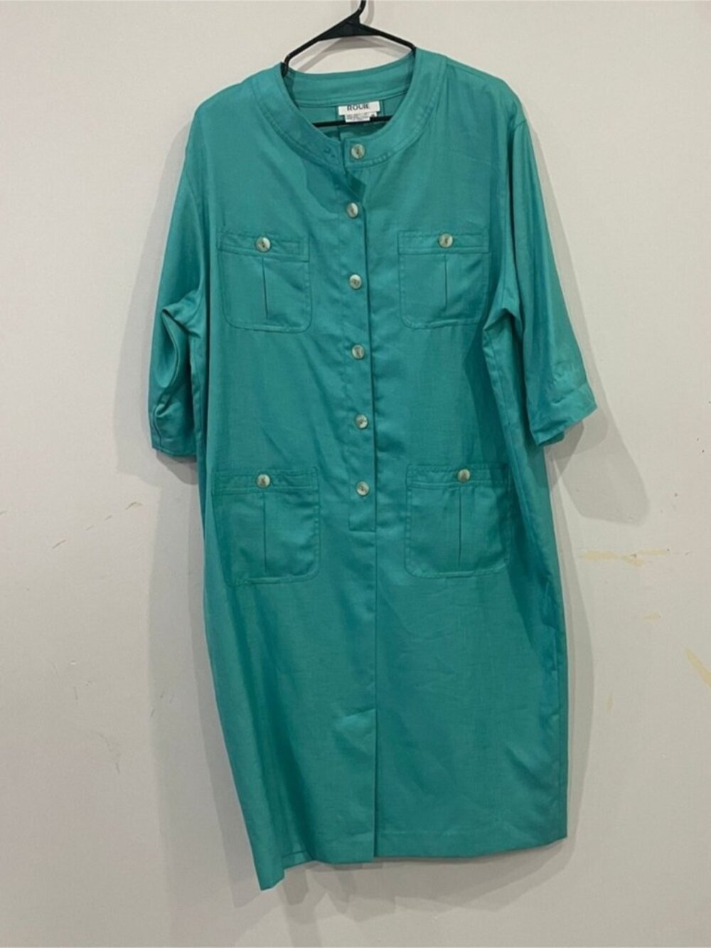 Vintage Rouie Turquoise Button Front Shift Dress Size 18 - Picture 2 of 11
